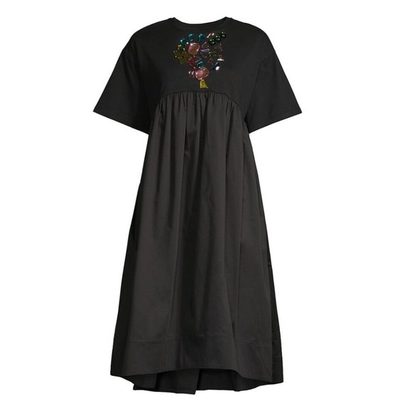 New Cynthia Rowley Jeweled Gemstone Gem Stone Hi Low Black T-Shirt Tee Dress - Picture 3 of 16